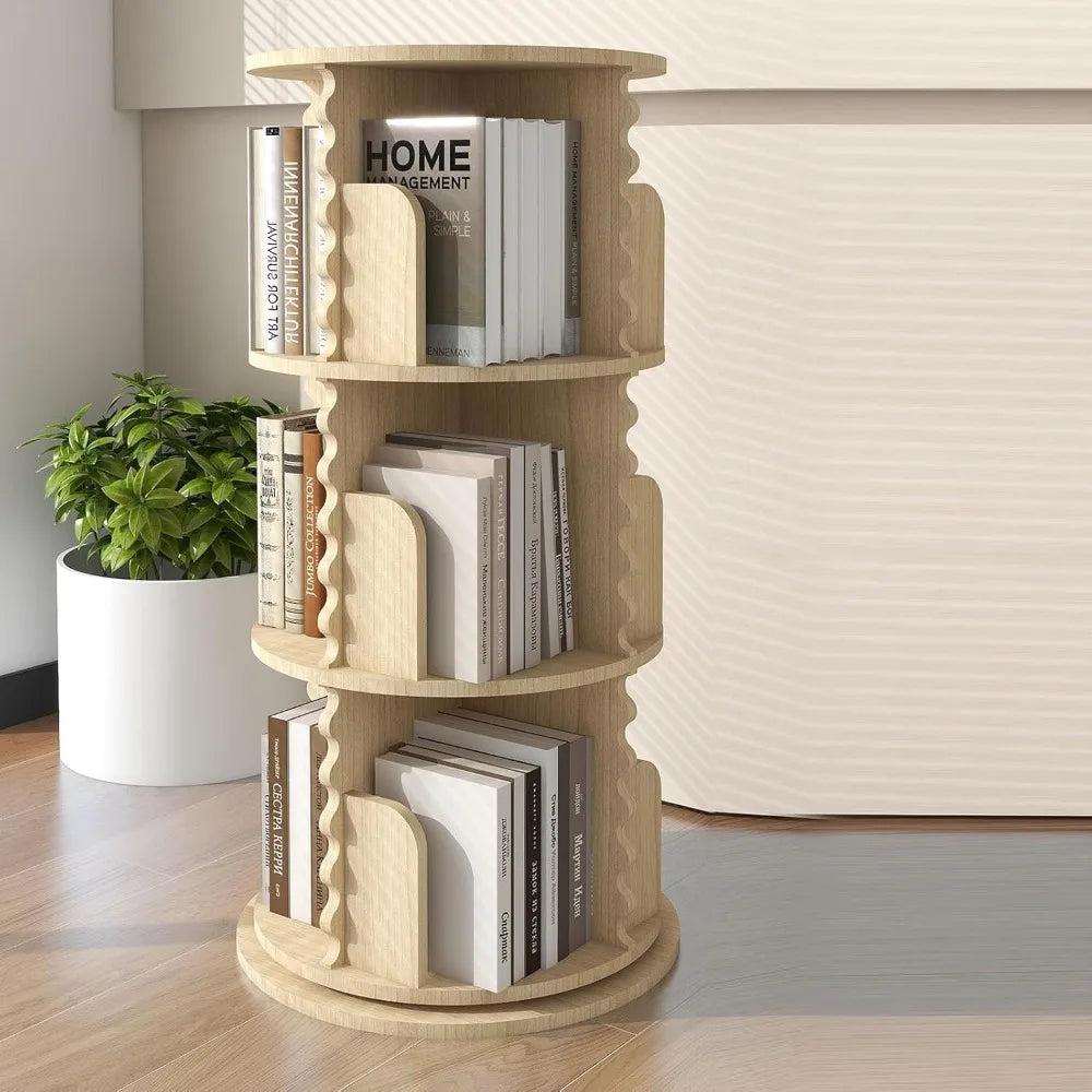 360° Rotating Bookshelf Tower,6-Layer Revolving Bookcase Storage Rack,Floor-Standing Wooden CD Rack for Small Space for Bedrooms
