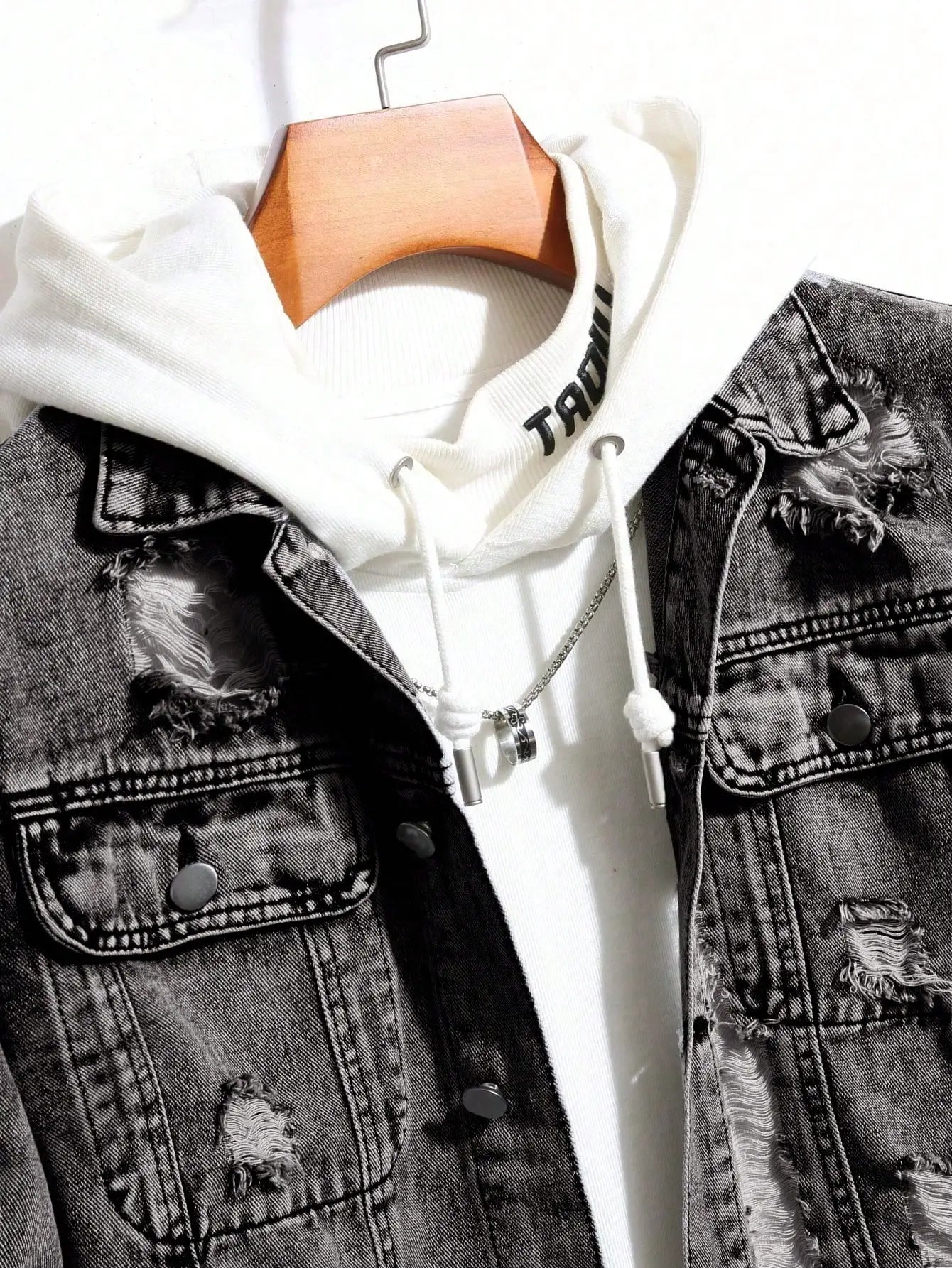 Men's Distressed Ripped Denim Jacket with Button Front, Casual Long Sleeve