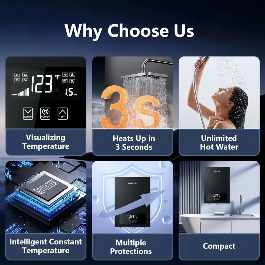 Electric Tankless Water Heater 14kW 240V - On-Demand Hot Water for Whole House - ETL Certified Self Modulating - Compact Design