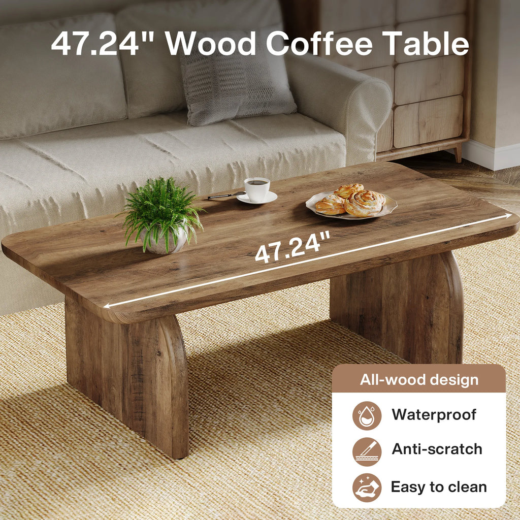 Tribesigns Farmhouse Rectangular Coffee Table, 47.24-Inch Engineered Wood Center Cocktail Tea Table with Sturdy Base