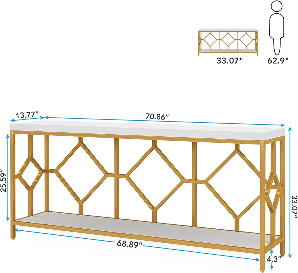 71 Inch Extra Long Sofa Table, Narrow Long Sofa Console Tables Behind Couch Table with Open Storage Shelf