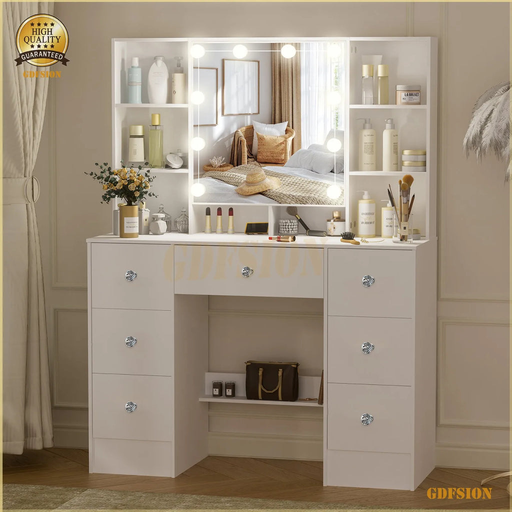 Vanity Set with 10 LED Lighted Mirror Makeup Dressing Table Dresser Desk
