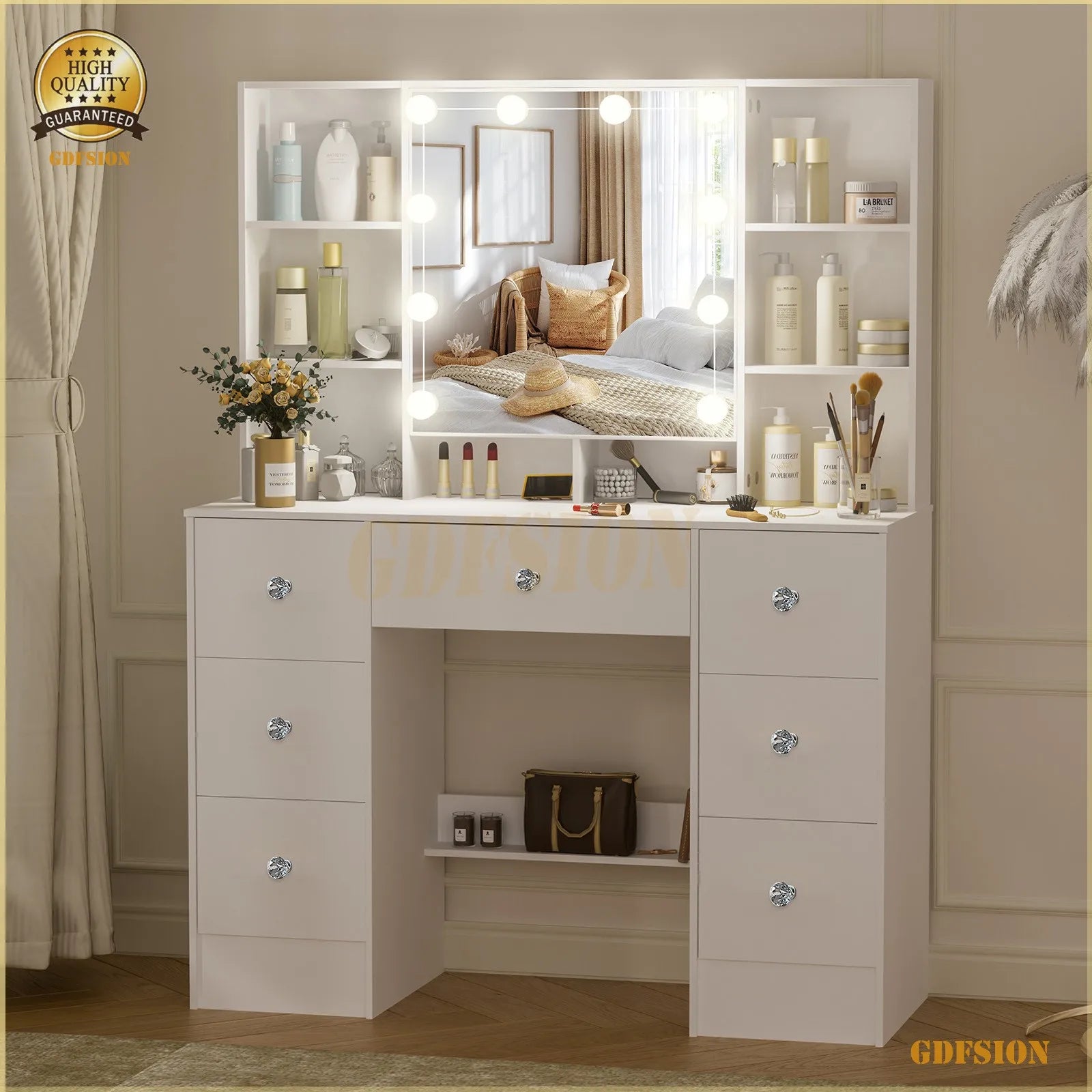 Vanity Set with 10 LED Lighted Mirror Makeup Dressing Table Dresser Desk