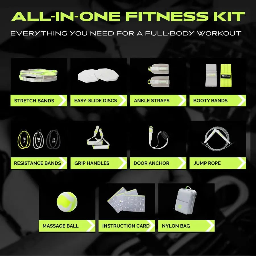 Kit Home Gym Equipment with Carry Bag 10Pcs Resistance Bands Kit with Handles, Door Anchor, Jump Rope, Booty Bands amp More Full