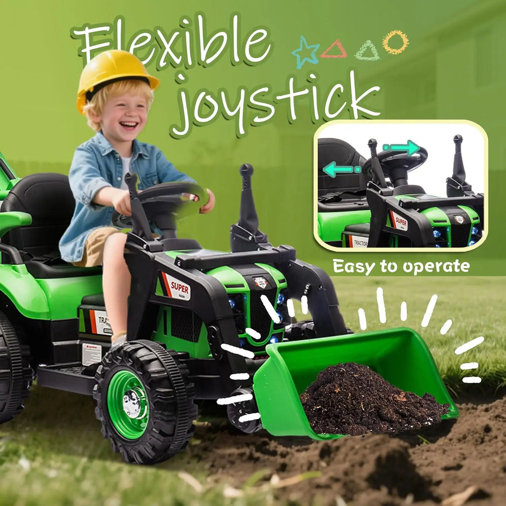 24V Ride On Tractor 4-in-1 Electric Car for Kids with Construction Attachments Remote Control, Music, LED Light