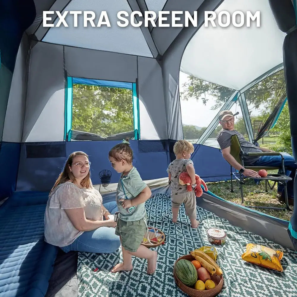 Family Camping SUV Tent: 5-9 Person, Weather-Resistant with Screen Porch and Awning, Portable for Van or Car, Includes Rainfly a