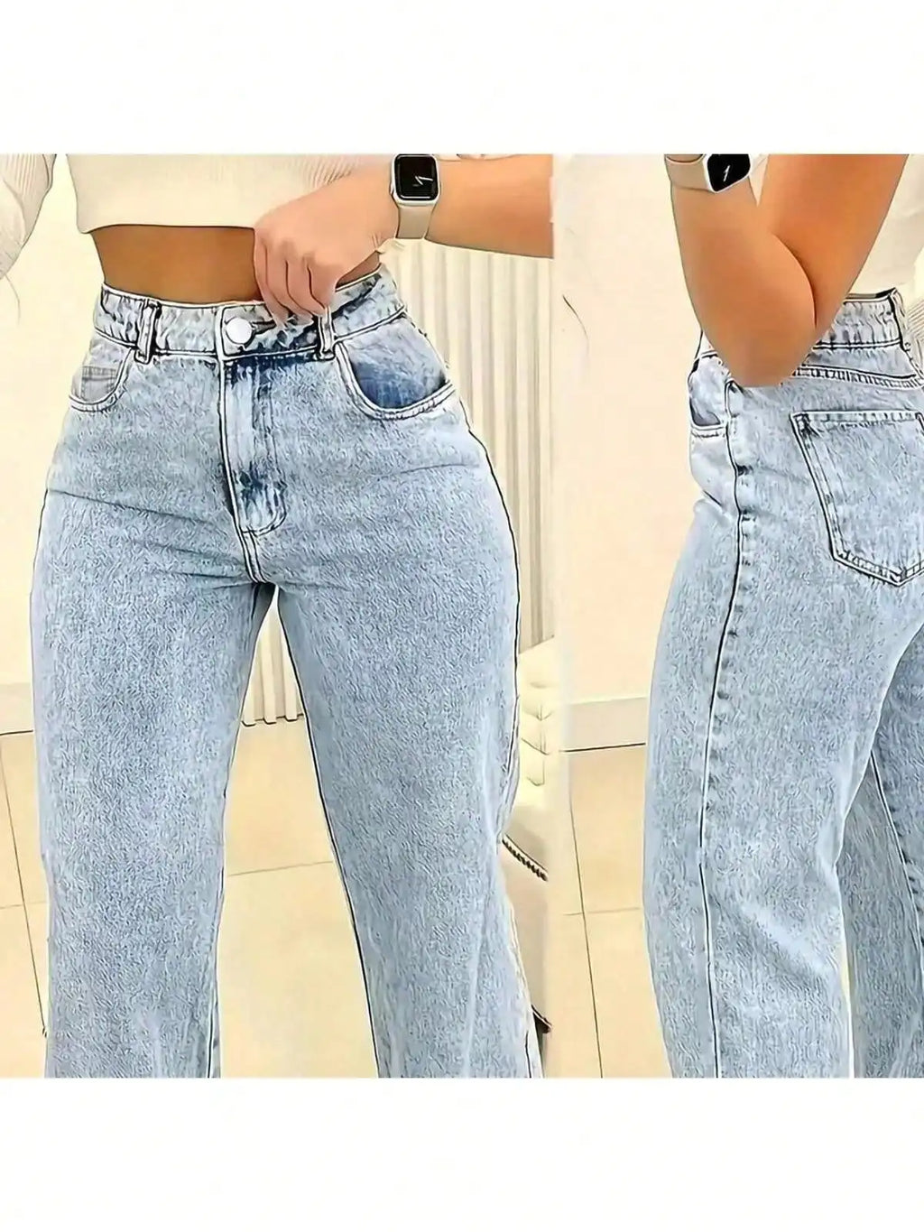 Women's High Waist Wide Leg Jeans, Light Wash Casual Denim Pants with Pockets