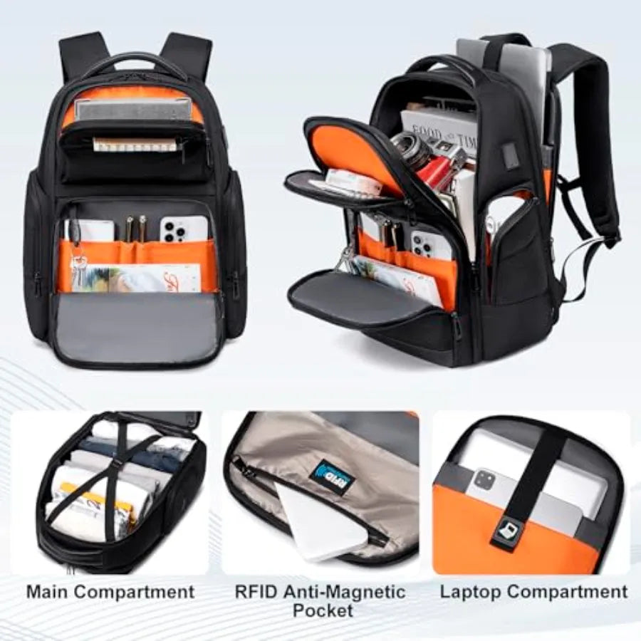 FENRUIEN Business Travel Backpack for MenLarge Capacity Laptop Backpack with USB Charging Port Multifunctional Water Resistant