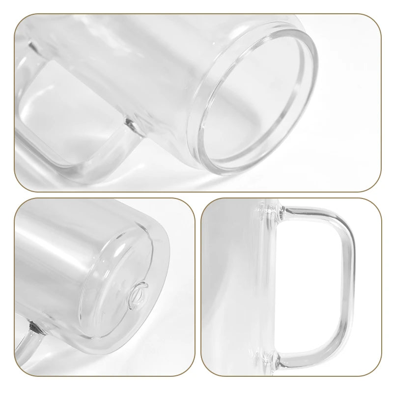 25pcs Pack 16oz Clear Double-Walled Glass Drinkware Pre-Drilled Sublimation Snow Globe Glass Beer Can with Handle and Plug Hu